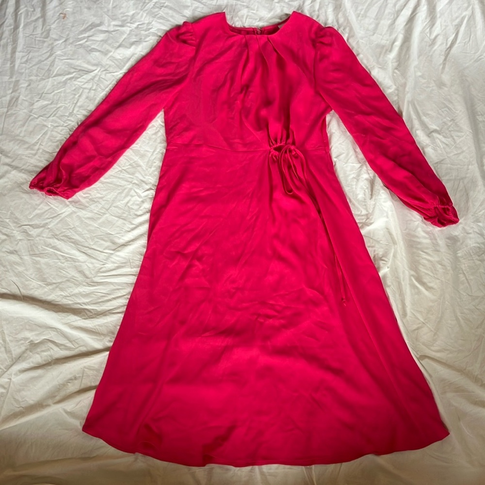 NWOT CAbi Pink A-Line Bishop Sleeve Dress with Cut out